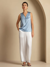 [Graublau] SilkSilky-DE Sleeveless V Neck Damenhemd 004