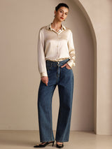 [Reisbeige] SilkSilky-DE Long Sleeve Lapel Collar Damenhemd 006