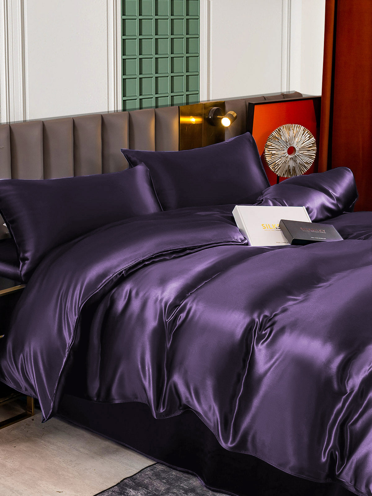 [Dunkelviolett] SilkSilky-DE 22Momme Reine Seide Bedding Set 005,
