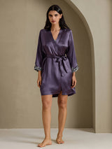 [Lilagrau] SilkSilky-DE 3/4 Sleeve Damen Morgenmantel 008