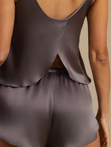 [Lilagrau] SilkSilky-DE Spaghettiträger Tiefer Rundhalsausschnitt Camisole-Set 006