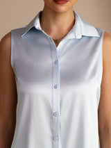 [Hellblau] SilkSilky-DE Sleeveless Lapel Collar Damenhemd 004