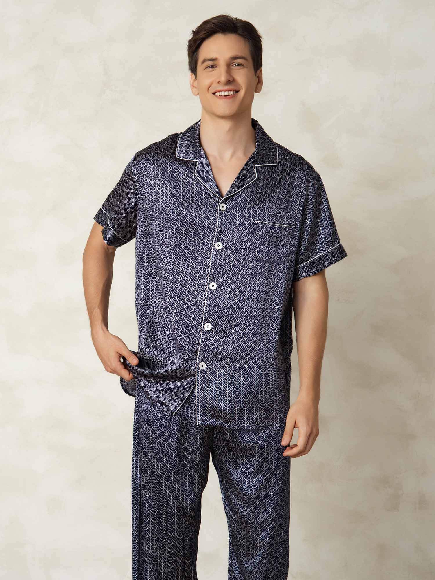 [MarineGinkgo] SilkSilky-DE Reine Seide Umlegekragen Herren Pyjamas 004
