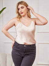 [Beige] SilkSilky-DE Spaghettiträger V Ausschnitt Cami Top Große Größen 001