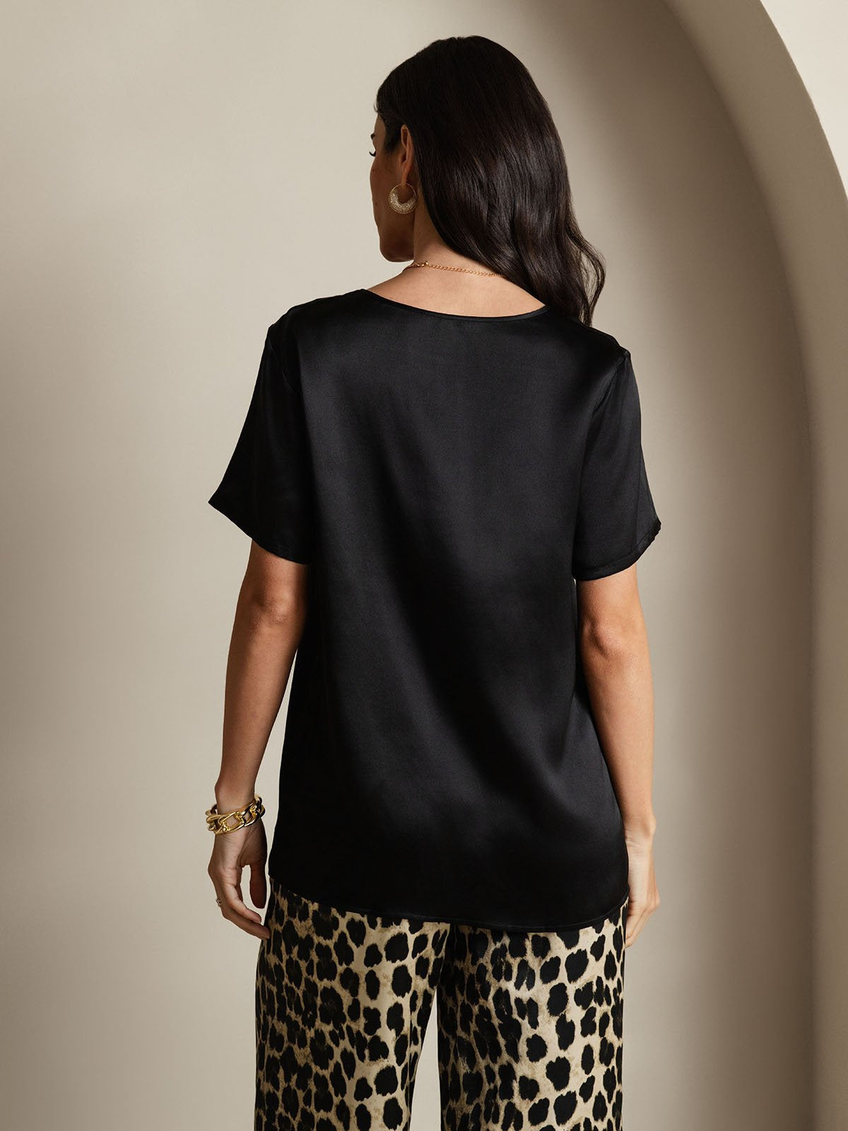 [Multi] SilkSilky-DE Reine Seide Kurzärmelig Rundkragen Damen Pyjamas 002