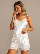 [Weiß] SilkSilky-DE Sleeveless V Neck Camisole-Set 003