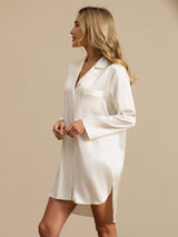 [Weiß] SilkSilky-DE Long Sleeve Lapel Collar Schlafhemd 005