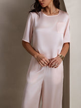 [Rosa] SilkSilky-DE Half Sleeve Round Neck Damen Pyjamas 007