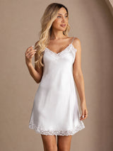 [Weiß] SilkSilky-DE Sleeveless V Neck Nachthemden 005
