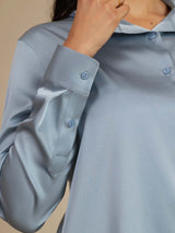 [Graublau] SilkSilky-DE Long Sleeve Lapel Collar Damenhemd 004