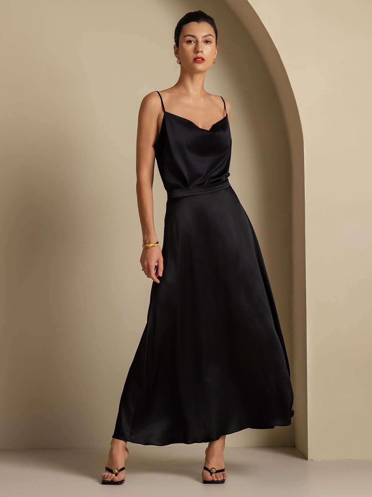 [Schwarz] SilkSilky-DE 19Momme Seide Skirt 004