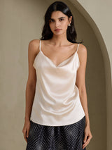 [Beige] SilkSilky-DE Spaghetti Strap Cowl Neck Cami Top 003