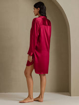 [Rotwein] SilkSilky-DE Long Sleeve Lapel Collar Schlafhemd 002
