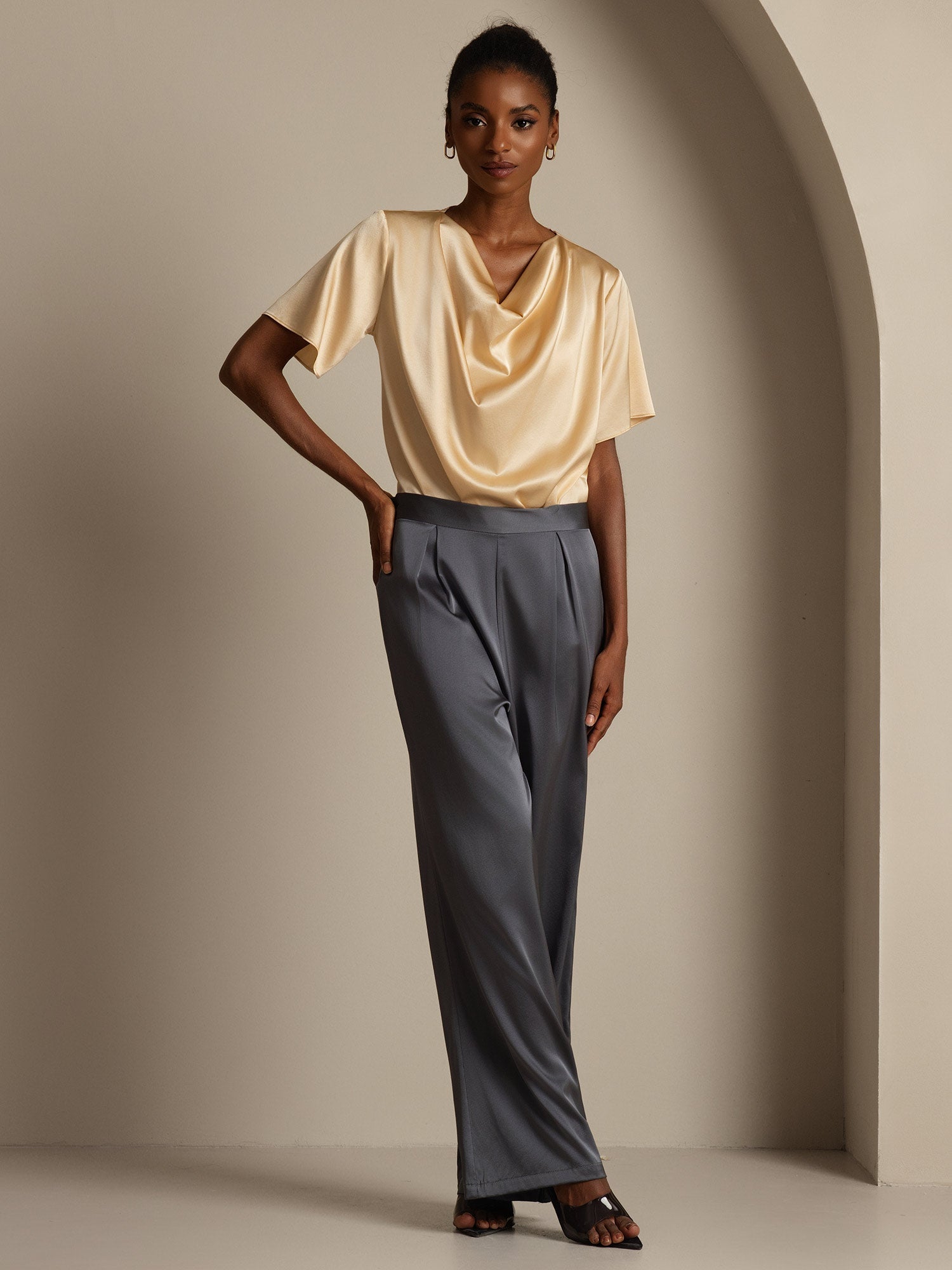 [Dunkelgrau] SilkSilky-DE 19Momme Seide Womens Pants 007,