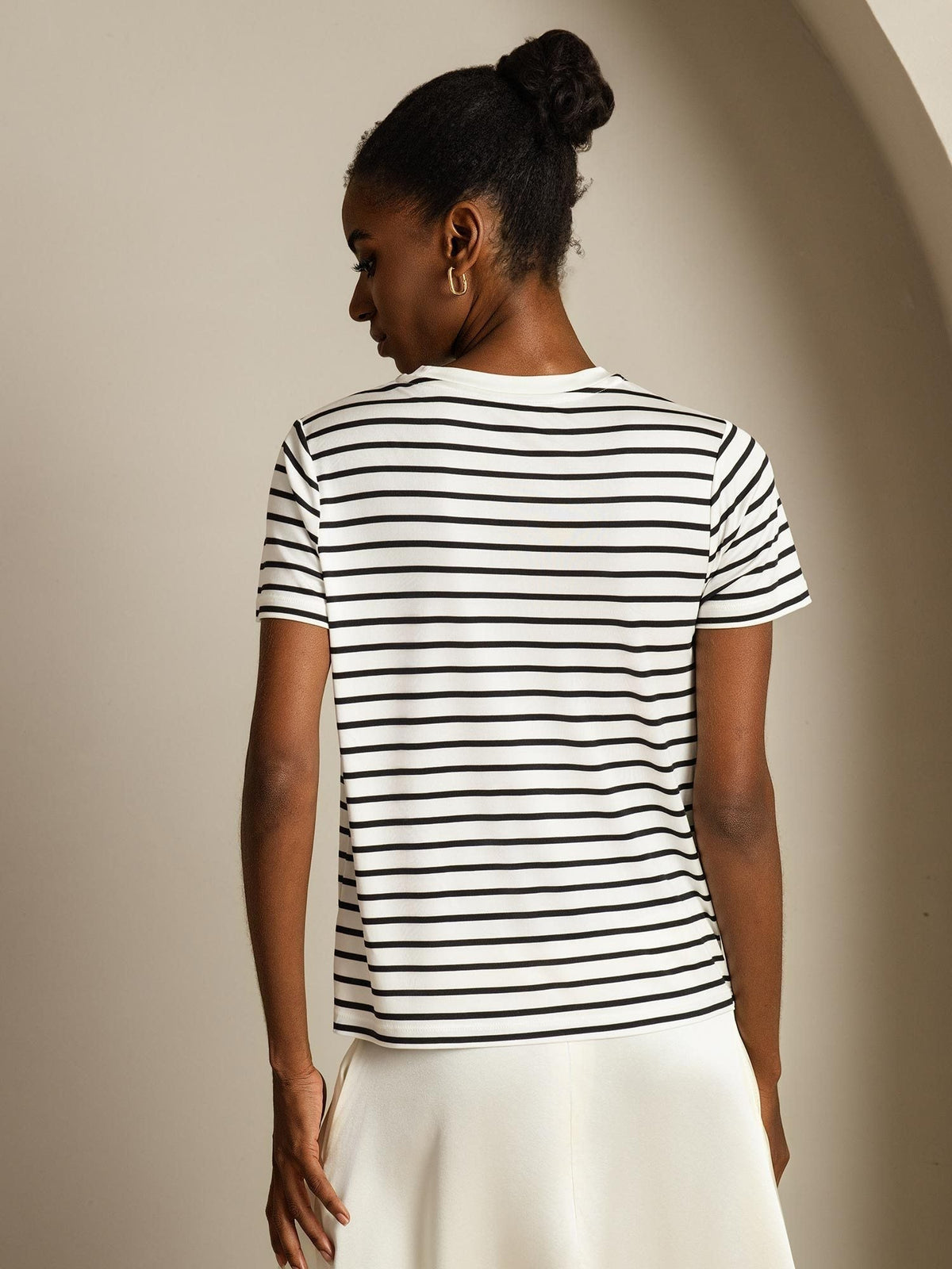 [Weißer Streifen] SilkSilky-DE Short Sleeve Crew-Ausschnitt T-Shirt 002