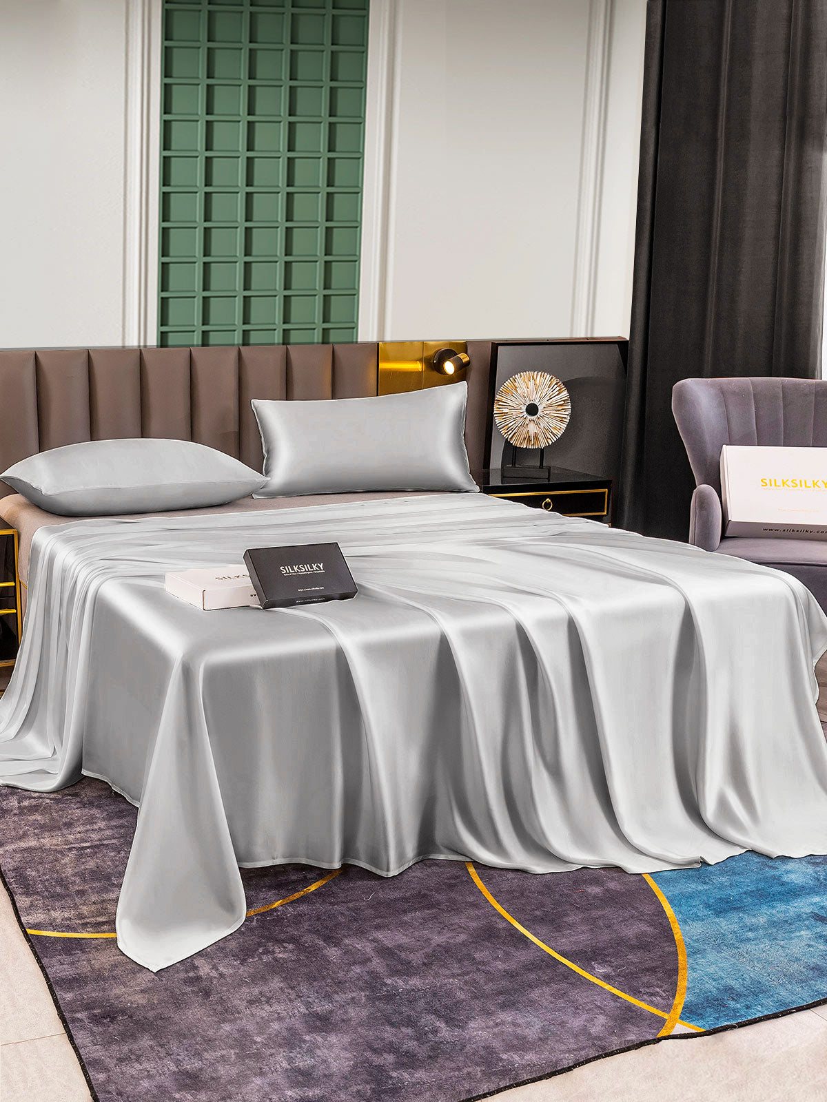 [Silber] SilkSilky-DE 25Momme Reine Seide Bedding Set 001,