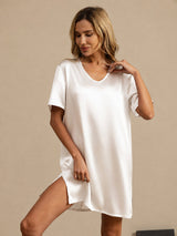 [Weiß] SilkSilky-DE Half Sleeve V Neck Nachthemden 003