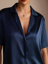 [Dunkelblau] SilkSilky-DE Short Sleeve Lapel Collar Damenhemd 004