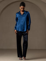 [König Blau] SilkSilky-DE Long Sleeve Lapel Collar Damenhemd 006