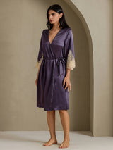 [Lilagrau] SilkSilky-DE 3/4 Sleeve Damen Morgenmantel 007