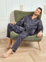 [Marine Kette] SilkSilky-DE Long Sleeve Notch-Kragen Herren Pyjamas 007