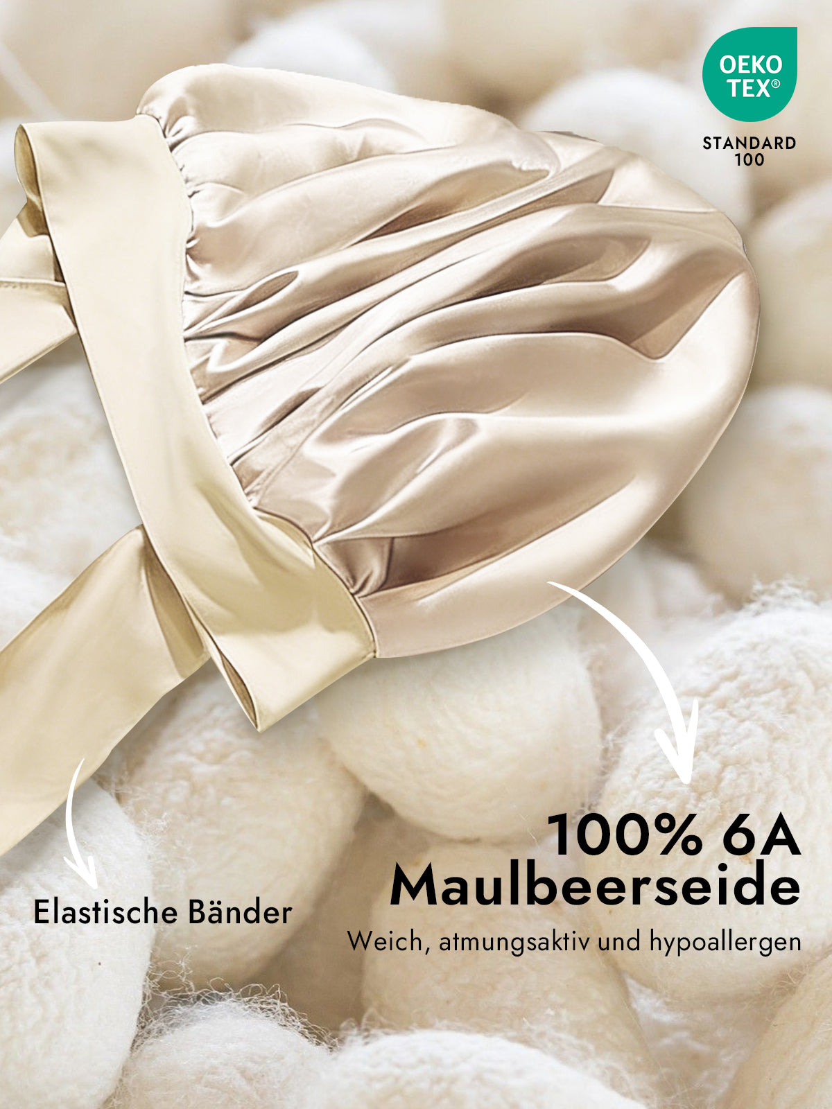 [Beige] SilkSilky-DE Reine Seide Sleep Cap 002