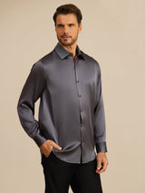 [Dunkelgrau] SilkSilky-DE Long Sleeve Lapel Collar Herrenhemd 007