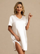 [Weiß] SilkSilky-DE Half Sleeve V Neck Nachthemden 001