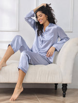 [Stahlblau] SilkSilky-DE Long Sleeve Notch-Kragen Damen Pyjamas 003