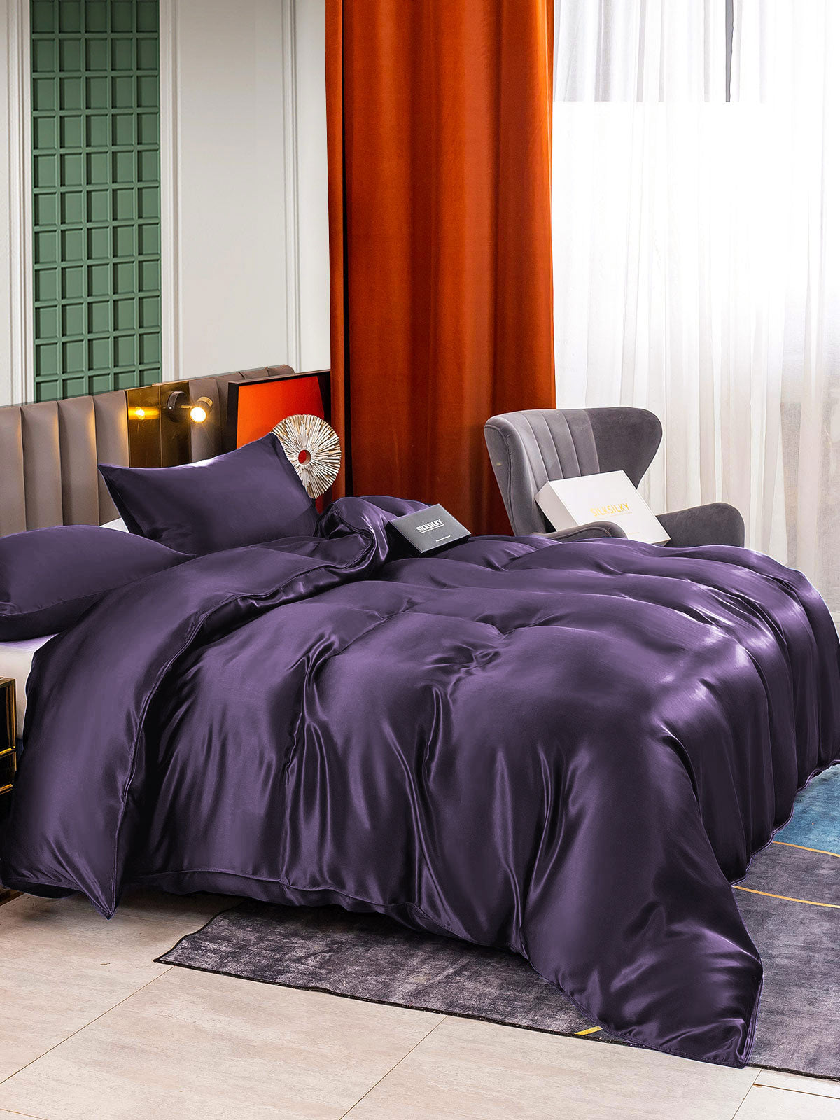[Dunkelviolett] SilkSilky-DE 22Momme Reine Seide Bedding Set 003,