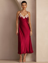 [Rotwein] SilkSilky-DE Sleeveless V Neck Kleider 006