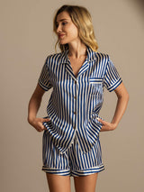 [Dunkelblau] SilkSilky-DE Reine Seide Womens Pajamas 004,