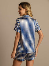[Dunkelblau] SilkSilky-DE Reine Seide Womens Pajamas 002,