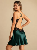 [Smaragdgrün] SilkSilky-DE Sleeveless V Neck Nachthemden 002
