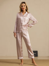 [Rosa Herz Geo] SilkSilky-DE Short Sleeve Notch-Kragen Damen Pyjamas 001