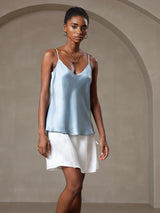 [Graublau] SilkSilky-DE Spaghetti Strap V Neck Cami Top 001