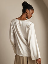 [Weiß] SilkSilky-DE Long Sleeve Boat Neck Bluse 002