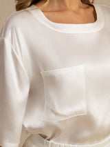 [Weiß] SilkSilky-DE Kurzärmelig Rundhalsausschnitt Damen Pyjamas 004