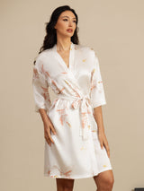 [Weiß] SilkSilky-DE 3/4 Sleeve Damen Morgenmantel 001