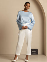 [Graublau] SilkSilky-DE Long Sleeve Boat Neck Bluse 008