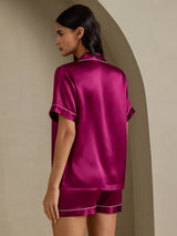 [Fuchsie] SilkSilky-DE Short Sleeve Notch-Kragen Damen Pyjamas 002