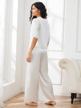 [Weiß] SilkSilky-DE Half Sleeve Round Neck Damen Pyjamas 002