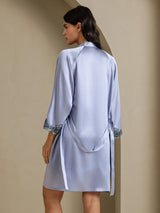[Stahlblau] SilkSilky-DE 3/4 Sleeve V Neck Nachthemd&Morgenmantel Set 002