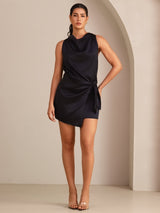 [Schwarz] SilkSilky-DE Sleeveless Cowl Neck Kleider 001
