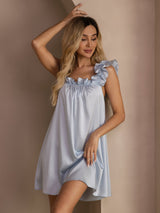 [Graublau] SilkSilky-DE Sleeveless Square Neck Nachthemden 006