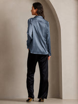 [Echtes Petrol] SilkSilky-DE Long Sleeve Lapel Collar Damenhemd 002