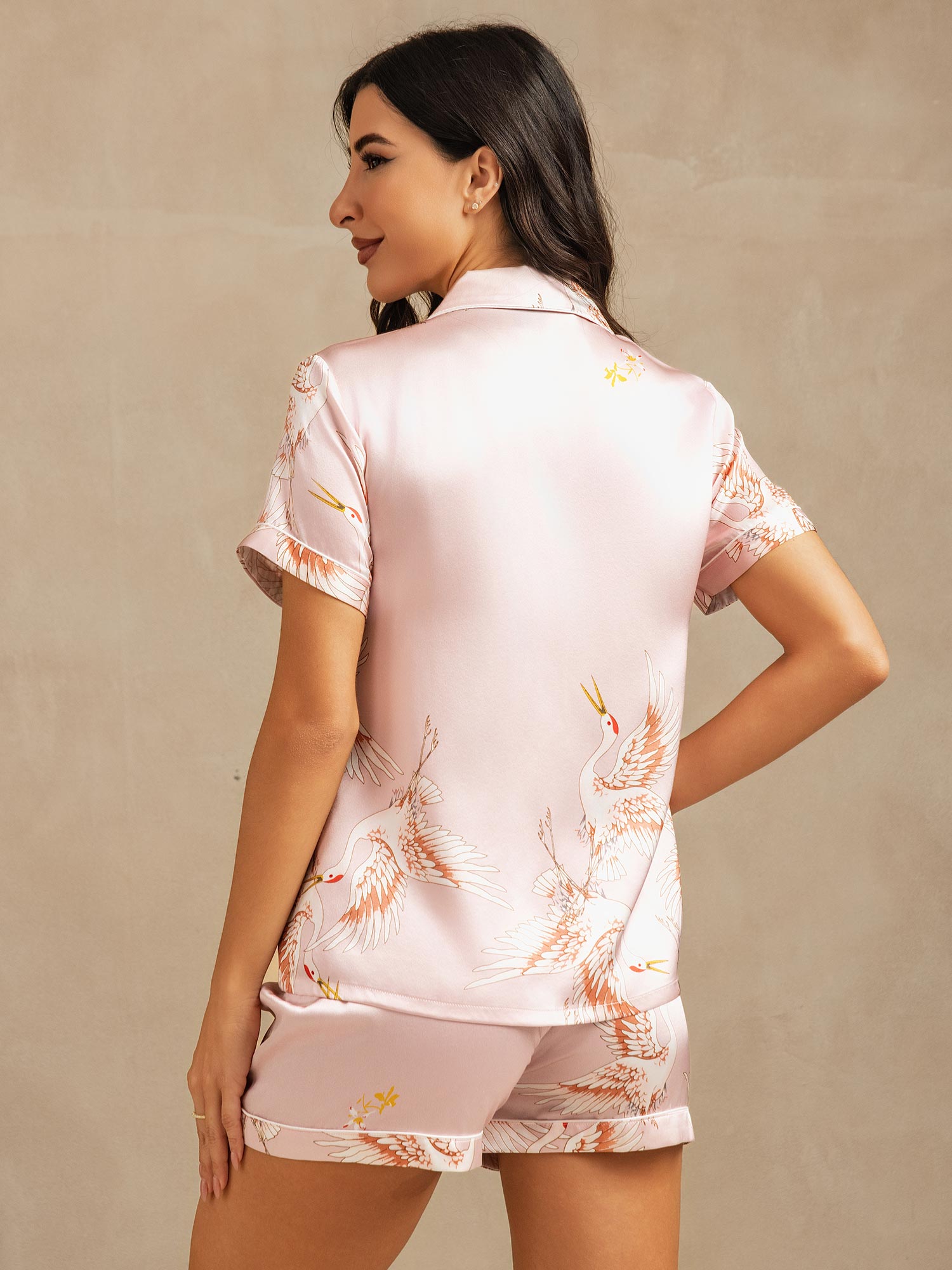 [Rosa] SilkSilky-DE 19Momme Reine Seide Kurzärmelig Womens Pajamas 002