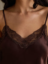 [Braun] SilkSilky-DE Spaghetti Strap V Neck Cami Top 004
