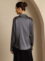 [Dunkelgrau] SilkSilky-DE Long Sleeve Lapel Collar Damenhemd 002
