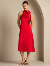 [Rot] SilkSilky-DE 19Momme Stretch Silk Charmeuse Sleeveless Neckholder Kleider 001